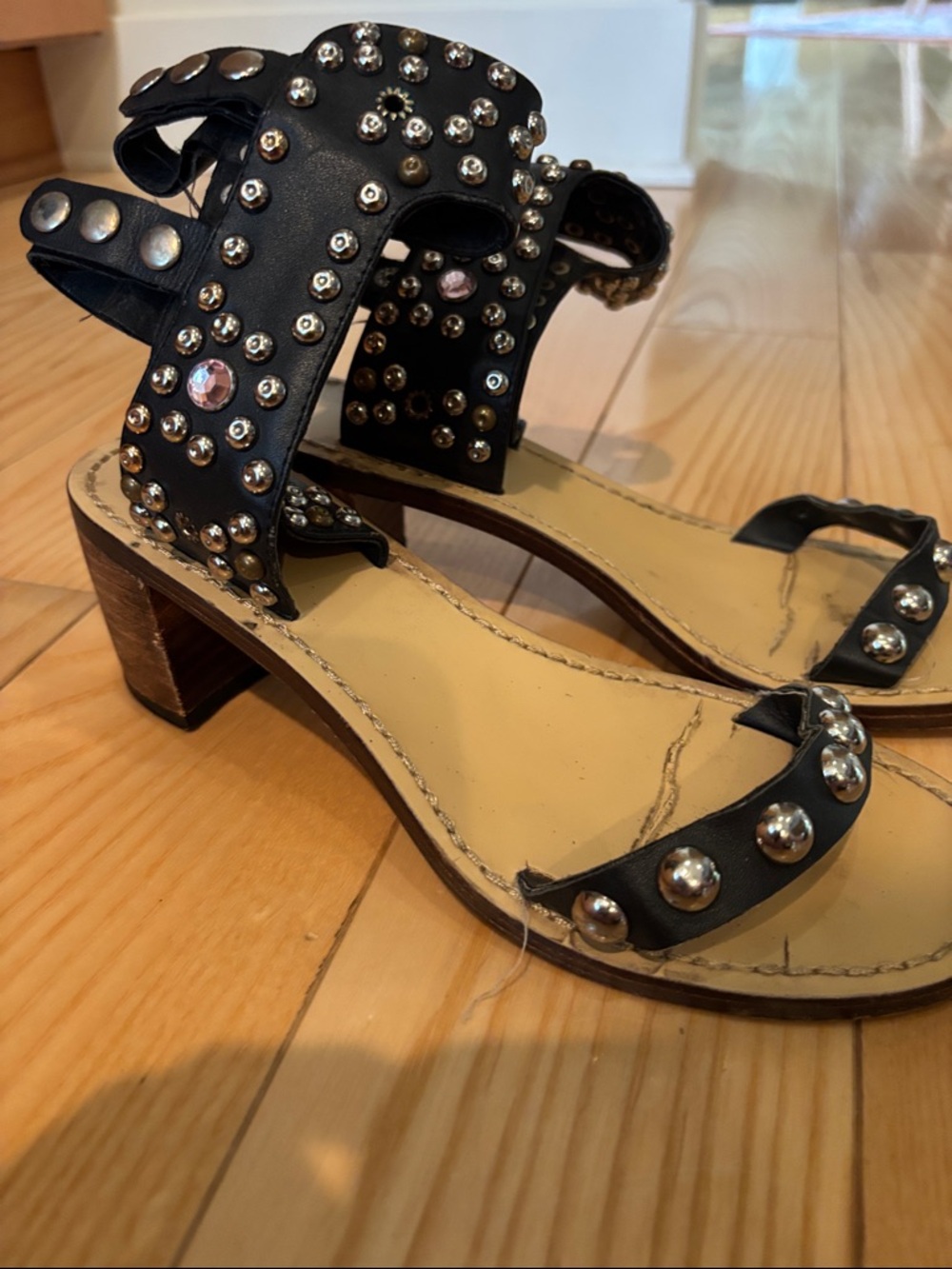 Free People Black Studded Block Heel Sandals